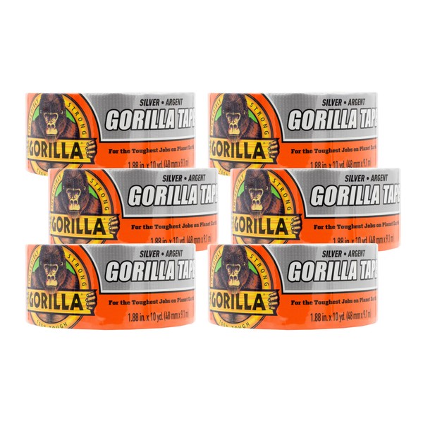 Gorilla Tape, 1.88 in x 10 yd, Silver (Pack of