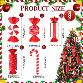 Lanpn 8 Pcs 11.8" Extra Large Candy Cane Christmas Decorations, Giant Peppermint Candies Xmas Tree Ornaments, Red White Lollipop Candy Canes, Sweet Hanging Decor for Candyland Holiday Indoor Outdoor