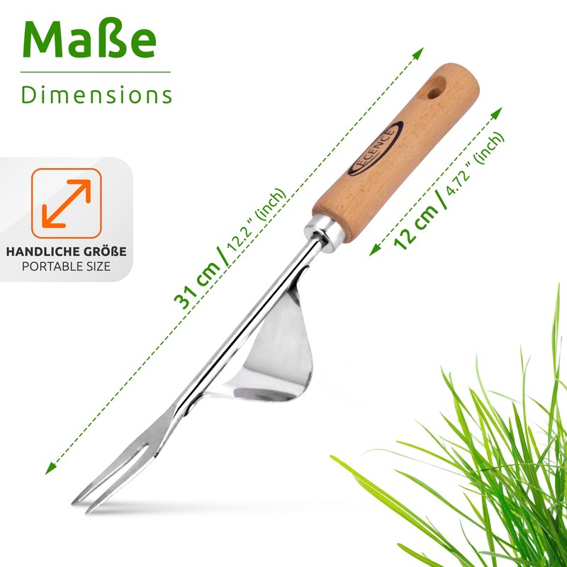ECENCE Stainless Steel Weeder with Wooden Handle, Manual Weeder for