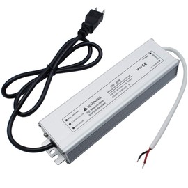 LightingWill Waterproof IP67 LED Power Supply Driver Transformer 60W 110V AC to 12V DC Low Voltage Output with 3-Prong Plug 3.3 Feet Cable for Outdoor Use