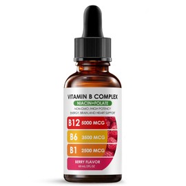 pucges pucges Vitamin B Complex - B12 B6 B1, Essential Vitamin Liquid Drops, B12 Sublingual Drops, Support Brain Function, Focus, and Natural Energy, Non-GMO, Gluten Free, Berry Flavor, 2fl oz