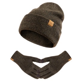 Womens Beanie Winter Hat Touchscreen Gloves Scarf Set Fleece Lined Skull Caps Long Scarf Neck Warmer for Women Men, Army Green, One Size