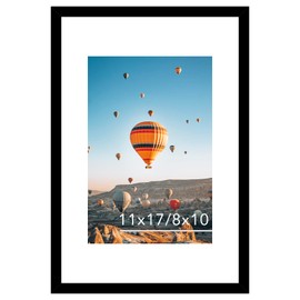 JCJMY 11x17 Picture Frame Black with 8x10 Mat, Display Photo 8x10 with Mat or 11 x 17 Without Mat, Wall Hanging Large 11x17 Poster Frame with Shatter Resistant Plexiglass, Black