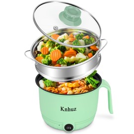 Hot Pot Electric With Steamer,Rapid Ramen Cooker,1.8L Mini Portable Self Heating Electric Pot For Cooking Noodles Oatmeal Pasta,Shabu Shabu Hotpot Pot Electric Dorm Lazy Pot,Non-Stick Green