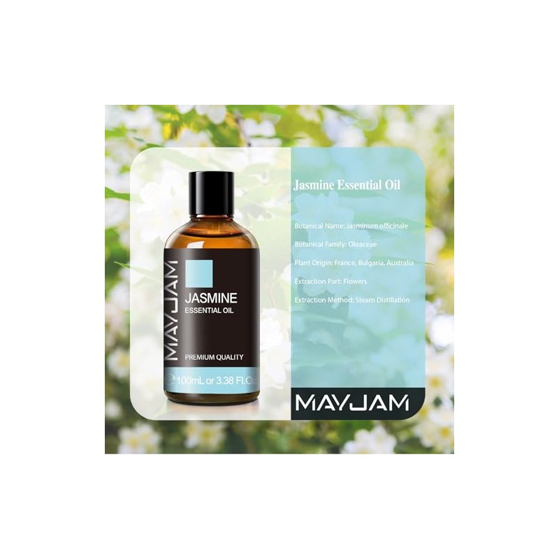 MAYJAM MAYJAM Jasmin ?therisches ?l 100ML, Jasmin?l fr Diffusor, Luftbefeuchter,