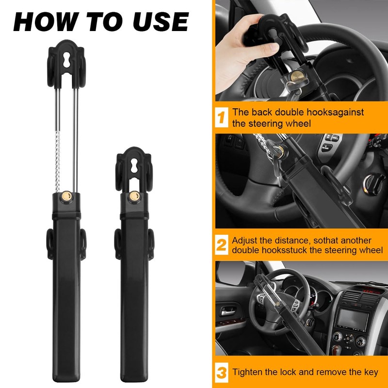 ATOM Keys Steering Wheel Lock Anti-Theft Device - Adjustable Length