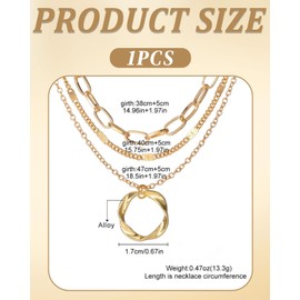 BNREOZA 1 x Bohemian Vintage Layered Necklace Pendant, Gold Jewellery for Women and Girls, Stacked Irregular Round Pendant Necklace, Ideal for Girlfriend, Wife, Lover