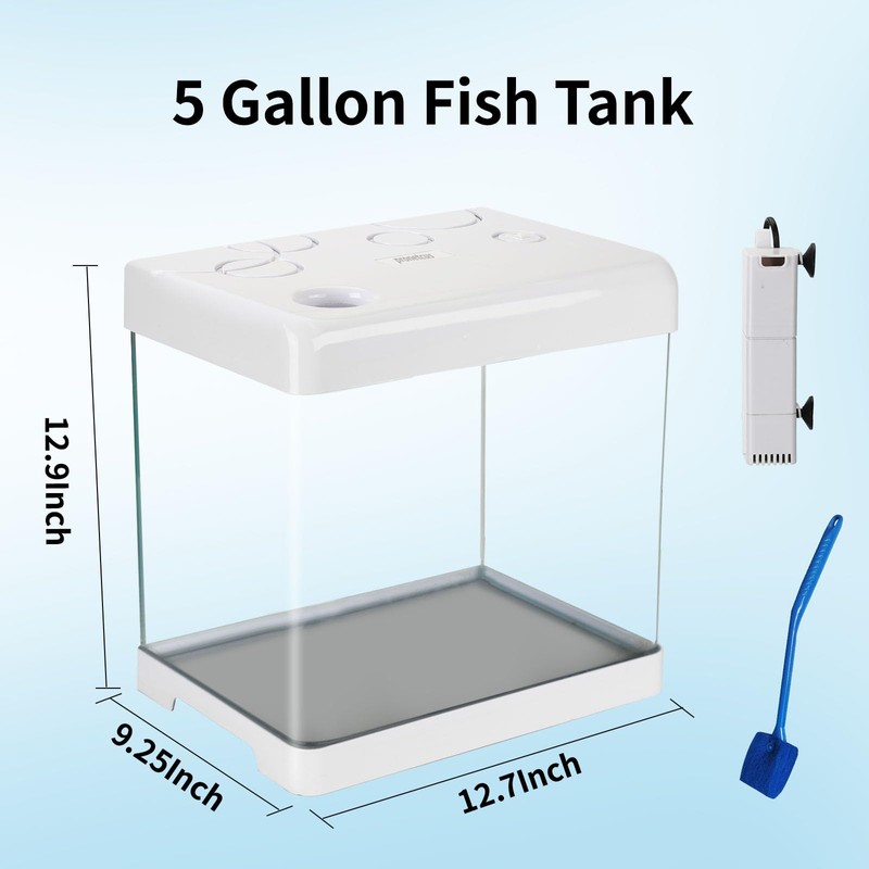 Small Fish Tank,5 Gallon Glass Aquarium Betta Fish Tank Starter