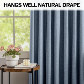 ABBRIGE Two Pages Blue Pinch Pleated Faux Linen Drapes 84 Inches Long with Pin Hooks - Mid Century Modern Farmhouse Curtains for Living Room Curtains - Light Filtering Curtains 60% Blackout