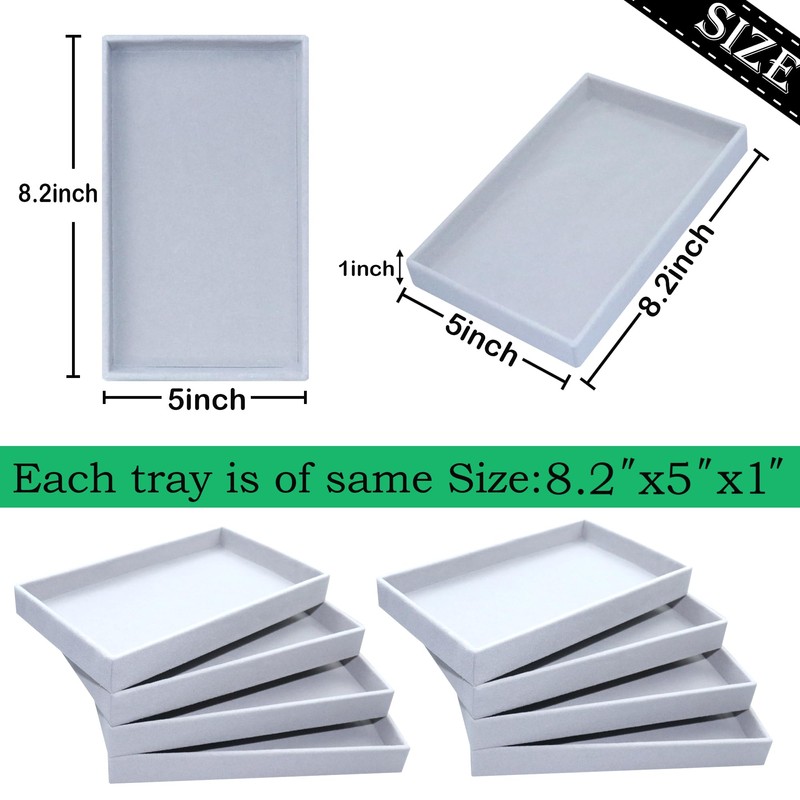 8 Pack Stackable Velvet Jewelry Trays Organizer for Drawers Large