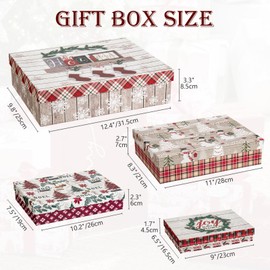 Christmas Gift Boxes with Lids for Presents Large Set of 4 Gift Boxes Bulk Red Brown in Assorted Designs with Bows Decor Wrapping Robe Boxes Xmas Gift Boxes for Christmas Birthdays Wedding Wrap Gifts