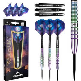 Mission | Celestial Darts | Steel Tip Darts Set | 95% Tungsten Barrel | Coral PVD | Includes Dart Flights and Stems | Available in Multiple Weights. (25, Grams)