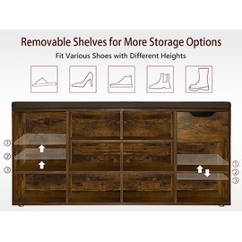 DINZI LVJ Shoe Bench, Entryway Storage Bench with Drawer and 11 Cubbies, Cubby Shoe Rack with Adjustable Shelves, Shoe Organizer Cabinet for Living Room, Mudroom, Closet and Garage, Rustic Brown