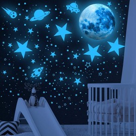 1120Pcs Glow in The Dark Stars Wall Stickers, Glow in The Dark Stars Ceiling, Moon and Star Wall Decals Planets Solar System Wall Stickers for Kids Boys for Nursery Bedroom Living Room (Blue)