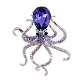 ALILANG Silvery Tone Purple Rhinestones Ocean Sea Octopus Squid Tentacle Brooch Pin