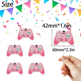 Pink Glitter Video Game Themed Happy Birthday Game Controller Cupcake Toppers 18-Piece Set - Video Game Themed Party, Baby Shower Party Unlockable Level Decoration Both boys and girls will love
