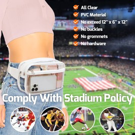 Veckle Clear Fanny Pack - Clear Belt Bag Stadiuim Approved for Women Large Transparent Waist Bag Crossbody with Adjustable Strap for Sports Events, Concerts, White+Black