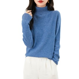 Chanyarn Women's 100% Merino Wool Turtleneck Pullover 2024 First-Line Ready to Wear Long Sleeve Seamless Knitted Elegant Pullover, Star blue, M