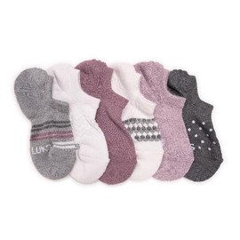 MUK LUKS Women's 6 Pack No Show Socks, Grey/Purple, OS