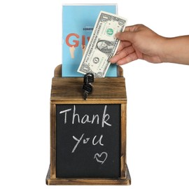 MyGift Set of 2 Money Tip Collection and Donation Box, Rustic Burnt Solid Wood Wall Mounted Comment Box with Chalkboard Label, Lock, Keys, & Acrylic Sign Holder