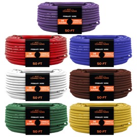 BEST CONNECTIONS 14 Gauge Automotive Primary Wire (50ft Each – 7 Color Bundle Set)– Durable Primary/Remote, Power/Ground Electrical Wire for Trailer, Car Audio, Lighting Circuits– 350ft Total