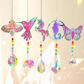 Crystal Suncatchers with Prisms Hanging Window Sun Catcher Decor Indoor Rainbow Maker Ornament Hummingbird Butterfly Prism Suncatchers Gift, Animal Sun Catchers Pack of 5