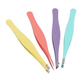 FOMIYES Stainless Steel Eyebrow Grooming Kit 4pcs Tweezers Set Angled Pointed Tweezers Beauty Tools for Women Random Color