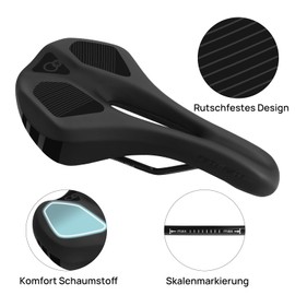 FIFTY-FIFTY Bicycle Saddle, Comfortable Memory Foam MTB Saddle, Breathable Waterproof Bicycle Saddle for Men and Women, Compatible with MTB, Road Bike, E-Bike