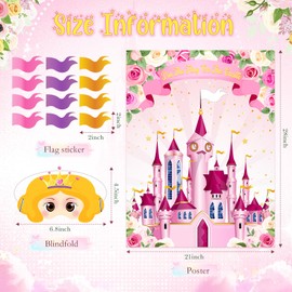 Faccito Princess Party Games Pin The Flag on The Castle Birthday Pin Games Set Include Pink Castle Poster 24 Flag Stickers 2 Blindfolds for Princess Birthday Tea Party Decorations Activities Supplies