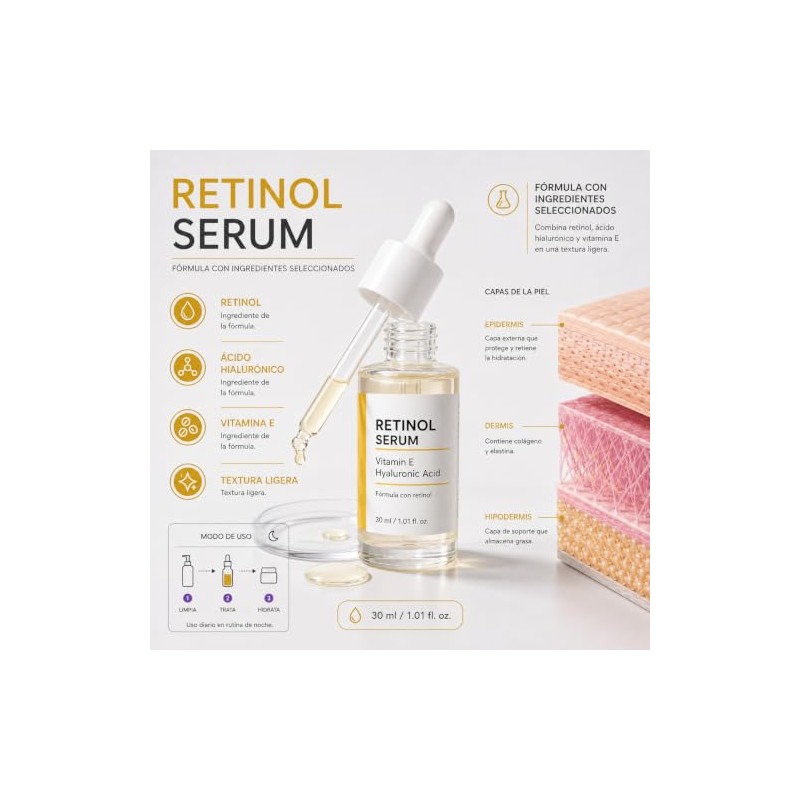 Serum Retinol Vitamina Ácido Hialurónico Suero Nocturno Apariencia Líneas Expresión