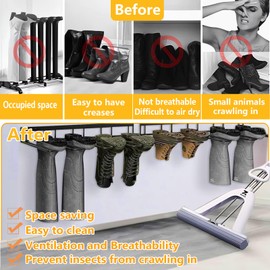 Plowatxi 8 Pair Boot Rack Wall Mount for Entryway Garage Mudroom Closet Indoor Outdoor - Wader Hangers for Drying Fishing Rain Hiking Tall Cowboy Boots - Boot Hanger Holder for Storage Organizer