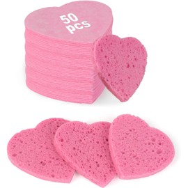 Esponjas Faciales Comprimidas Con Forma De Corazón (50 Unidades), Celulosa 100% Natural, Ideales Para Spa, Para Eliminar Piel Muerta, Suciedad Y Maquillaje (Rosa)