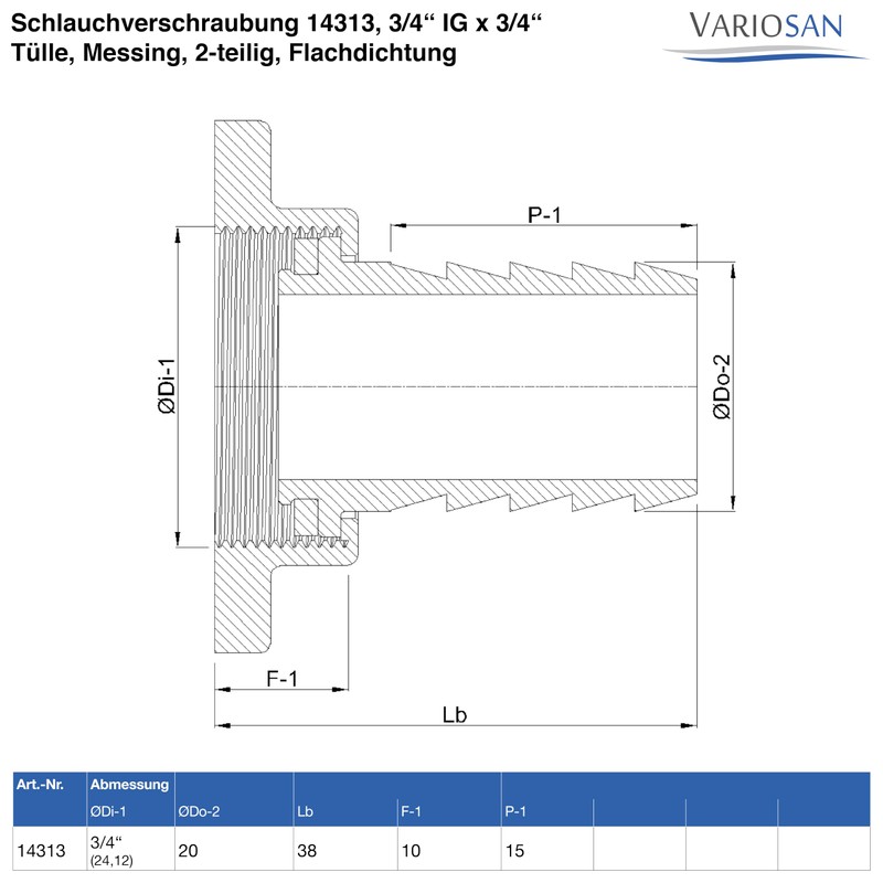 VARIOSAN Hose Fitting 14313, 3/4 Inch Female x 3/4 Inch