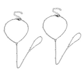 Jascatin Simple Hand Chain Beaded Finger Ring Bracelet Layered Metal Chain Retro Slave Bracelets Boho Jewelry for Women and Girls (Silver)