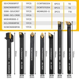 Indexable Lathe Turning Tool 21Pcs Kit 5/16" 8mm Shank 7 Pcs Metal Lathe Tool Holder Set with 14 Pcs Turning Inserts for Turning Grooving Threading Boring Carbide Inserts Carbide Turning Tool
