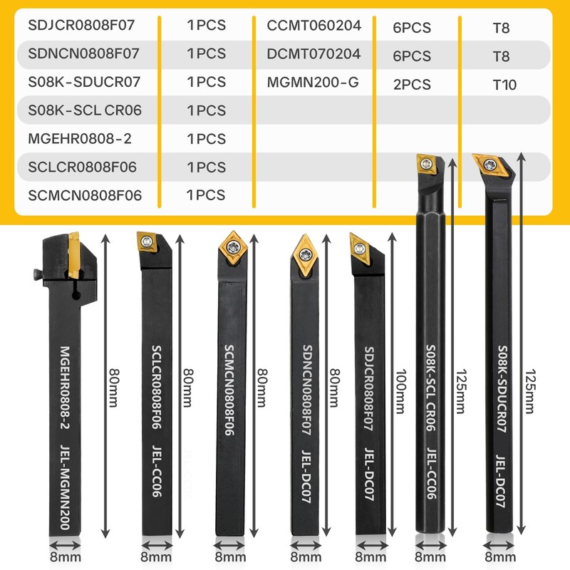 Indexable Lathe Turning Tool 21Pcs Kit 5/16" 8mm Shank 7