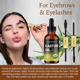 Organic Cold Pressed Castor Oil USDA Certified Eyelash and Hair Growth Serum, Hexane-Free, Conditions and Stimulates Growth for Lashes, Brows and Hair