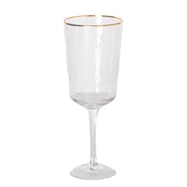 Mary Square 47872 Gold Rim 9 Ounce Durable Hammered Glass Stemmed Wine Tumbler Cocktail Drink Beverage Cup, Bar Cart Accessory, Everyday & Party Drinkware, Kitchen Home Décor, Crystal Clear