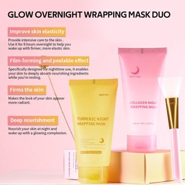 Turmeric & Collagen Night Wrapping Mask, Collagen Mask Overnight Peel Off Face Mas K – Hydrating, Firming & Revitalising For Glowing Skin, Korean Skincare