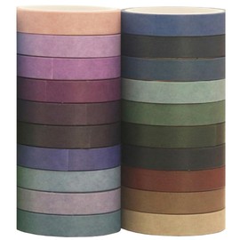 Baizijili 20 Rolls Washi Tape Set - Cool Tones Solid Colour Masking Tape, 197 Feet x 7.5mm Wide, for Journaling, Scrapbooking, Planners, Books & DIY Arts Crafts
