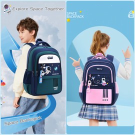 Space Childrens Backpacks for Boys, Multi-Pocket Boys School Bags Backpacks with Astronaut Pendant, Sky-Blue