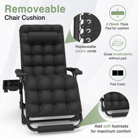 ZENPETIO Zero Gravity Chair 26In L Reclining Lounge Chair with Cushion & Headrest, Upgraded Aluminum Alloy | Large Lock Cup | Footrest,Gravity Chair Support 500LBS