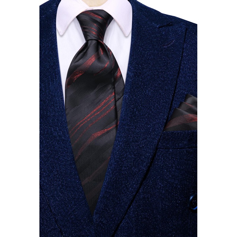 Hi-Tie Men Ties Sets Silk Stripe Paisley Necktie Pocket Square