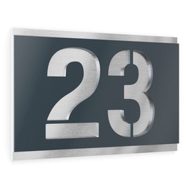 Graviers Design House Number Made of V2A Stainless Steel, 160 x 110 mm, Anthracite RAL 7016, Weatherproof, Rustproof, Individually Adjustable according to Your Own Desired Number, Made in Germany
