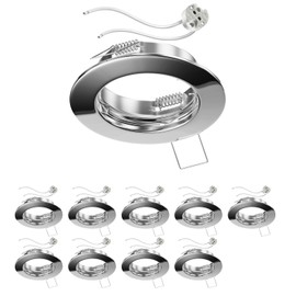 ledscom.de Fere Ceiling Mounting Frame Round Glossy Chrome (LED/Halogen/MR16/50 mm) with GU5.3 Socket Pack of 10