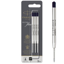 Parker Ballpoint Pen Refills, Medium Tip, Black Quinkflow Ink, 3 Refills for Ballpoint Pens