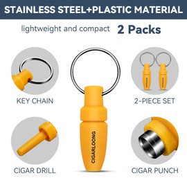 Demcigar Cigar Punch, Sharp Cutter Punch with Key Chain, Mini Portable Cigar Opener Tool for 7 mm Drill,2 Pack (Black)