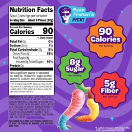 JOYRIDE Sour Worms - 3.5 oz 6-Pack Bundle with 2.5oz Glacial Peppermint Gum, Low Sugar, Low Calorie Snacks, Dye Free Candy (7 Items)