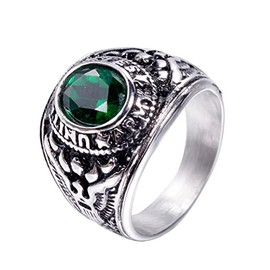 Rings for Men, Anillos para Hombre, Black Red Diamond Rings, Stainless Steel Rings Golden Blue Diamond Signet Rings for Men, Vintage Thumb Ring for Father Jewelry Gift (12, Steel Green Diamond)