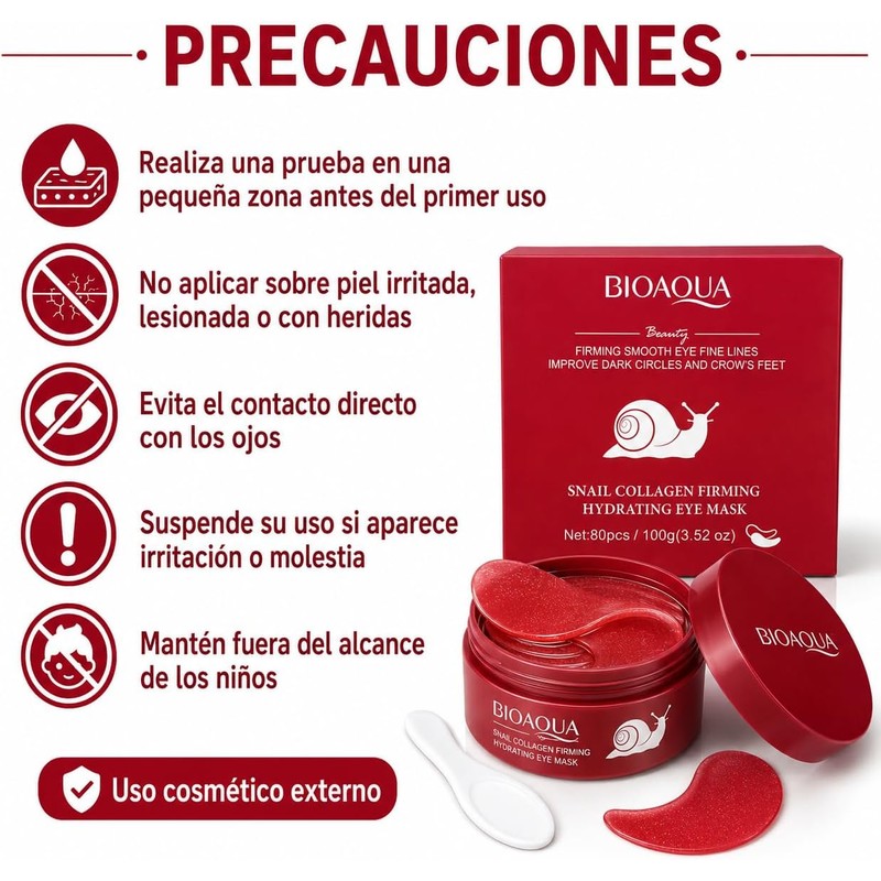 BIOAQUA Parches para Ojos con Baba de Caracol y Colágeno,